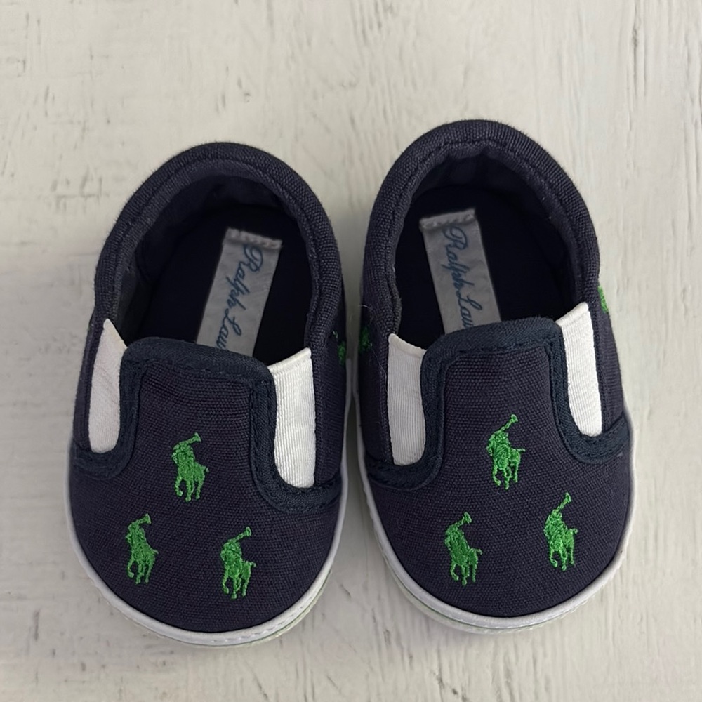 Ralph Lauren Kids Navy and Green Embroidered Sneakers
